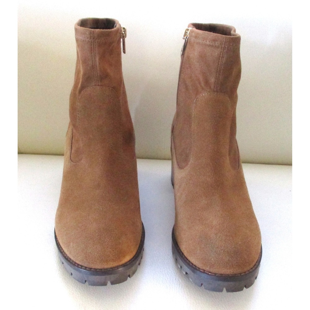 Coach Suede Block Heel Lug Sole Ankle Boots Tan Size 10B Used
